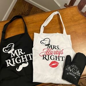 Mr and Mrs Aprons and oven mitt - couples engagement gift
